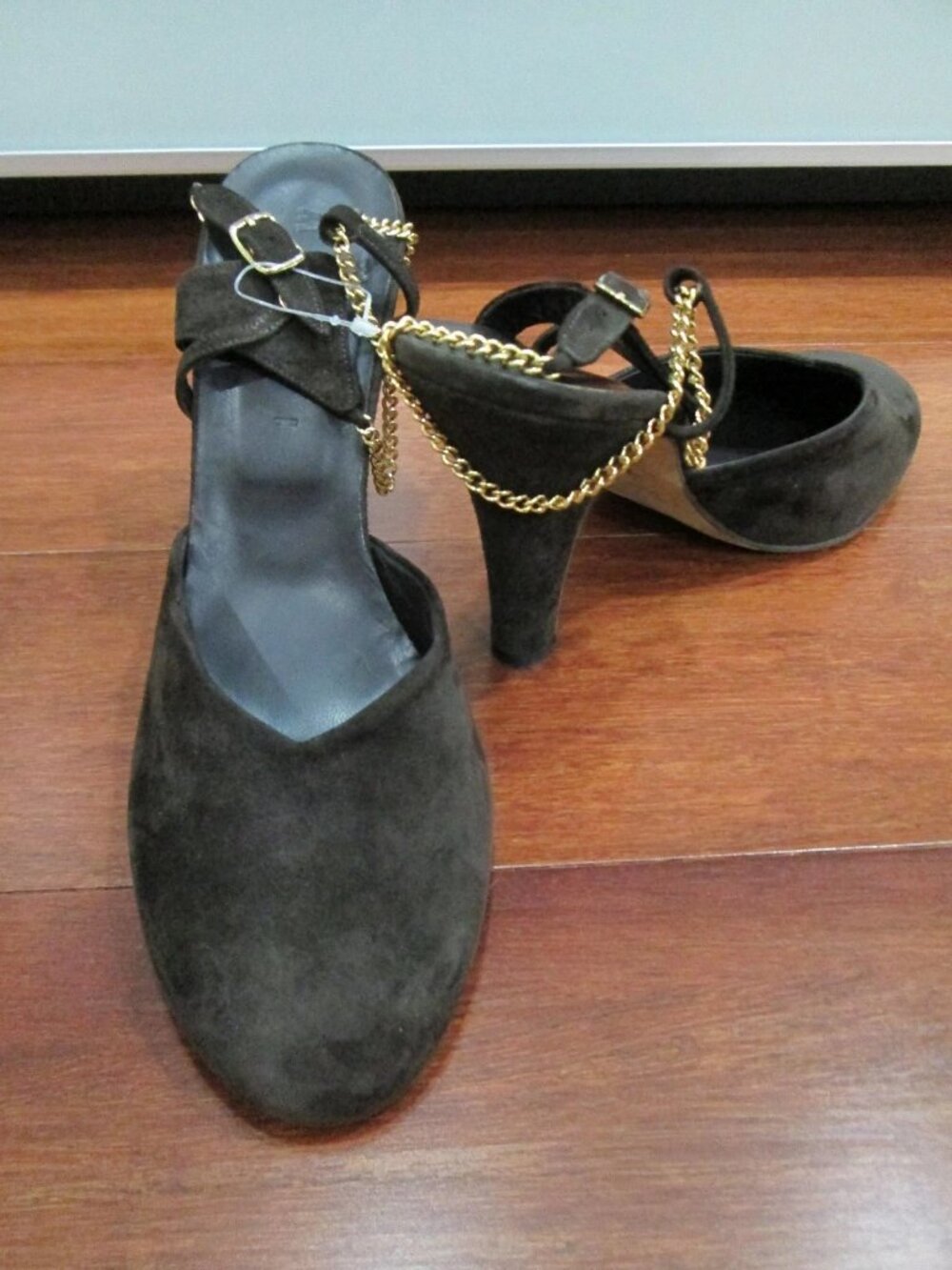 MARNI Brown Suede Ankle Strap Rounded Toe Pumps
